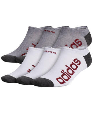 Adidas 6-pack Superlite Linear No-show Socks White -Clear Onix Marl/Burgundy/Black -Grey Marl Onix