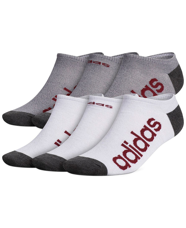 Adidas 6-pack Superlite Linear No-show Socks White -Clear Onix Marl/Burgundy/Black -Grey Marl Onix