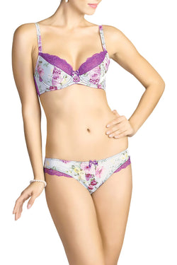 Affinitas Bright Violet Floral Half Padded Bra thumbnail 2