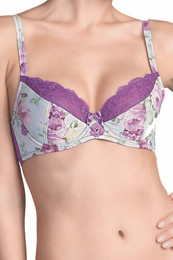 Affinitas Bright Violet Floral Half Padded Bra thumbnail 1