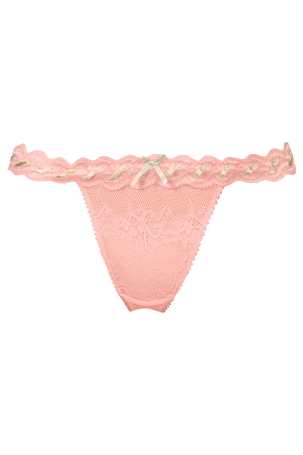 Affinitas Pink/Green Lace/Ribbon Thong