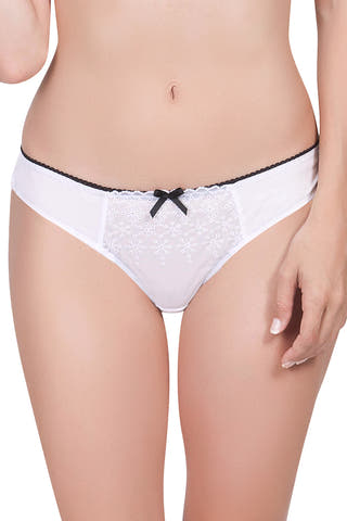 Affinitas White Nelly Embroidered Thong