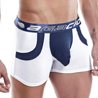 Agacio Faux Pocket Boxer Brief in White/Navy