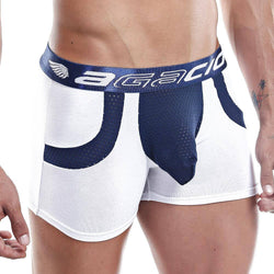 Agacio Faux Pocket Boxer Brief in White/Navy thumbnail 1