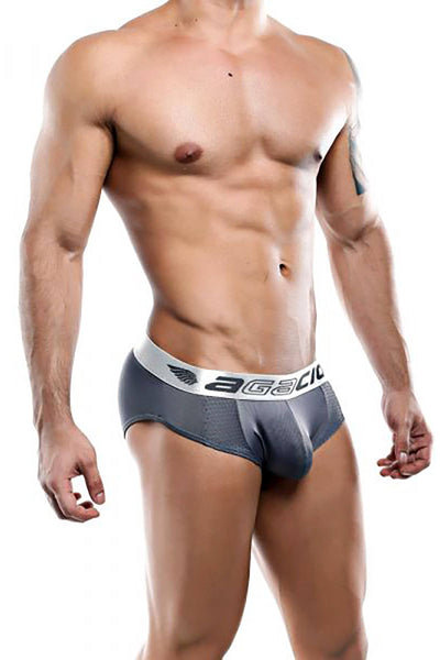 Agacio Grey/Silver Mesh-Insert Bikini Brief