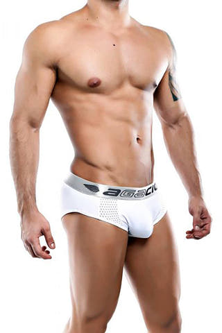 Agacio White/Silver Mesh-Insert Bikini Brief