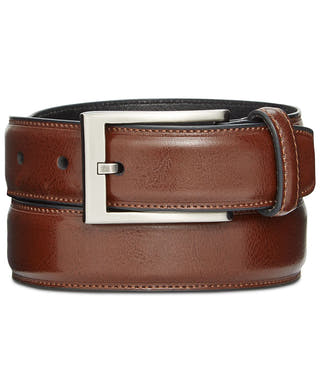 Alfani 1 1/4" Feather Edge Stitch Dress Belt Brown