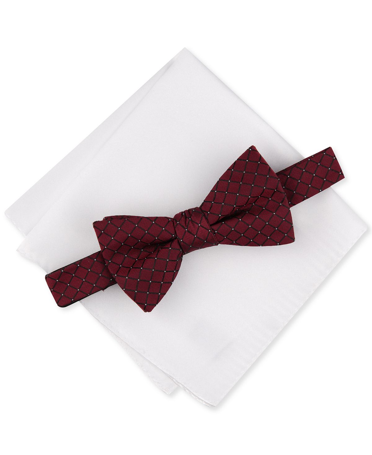 Alfani 2-pc. Pre-tied Grid Bow Tie & Solid Pocket Square Set Red