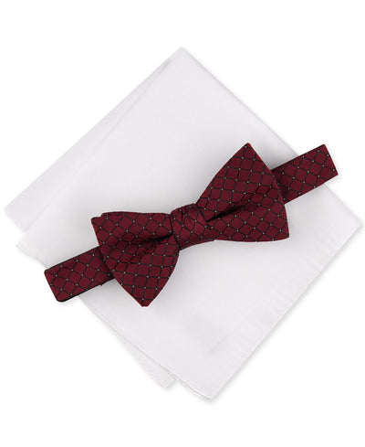 Alfani 2-pc. Pre-tied Grid Bow Tie & Solid Pocket Square Set Red