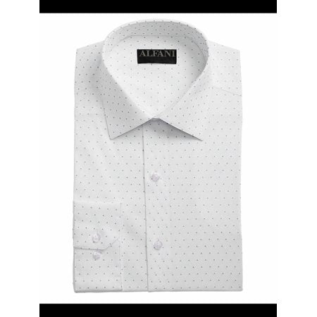 Alfani Alfani Mens White Geometric Collared Slim Fit Dress Shirt L 16/16.5- 34/35 White
