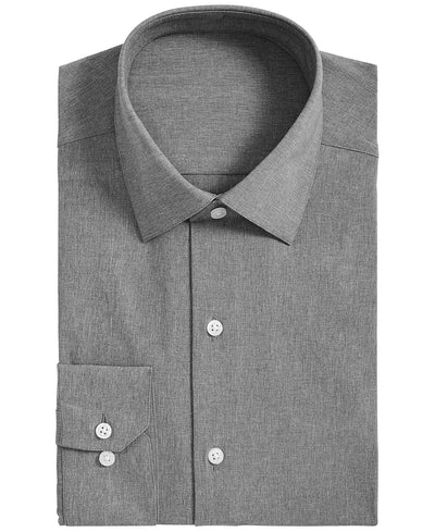 Alfani Alfatech Athletic-fit Performance Stretch Moisture-wicking Heather Dress Shirt Grey