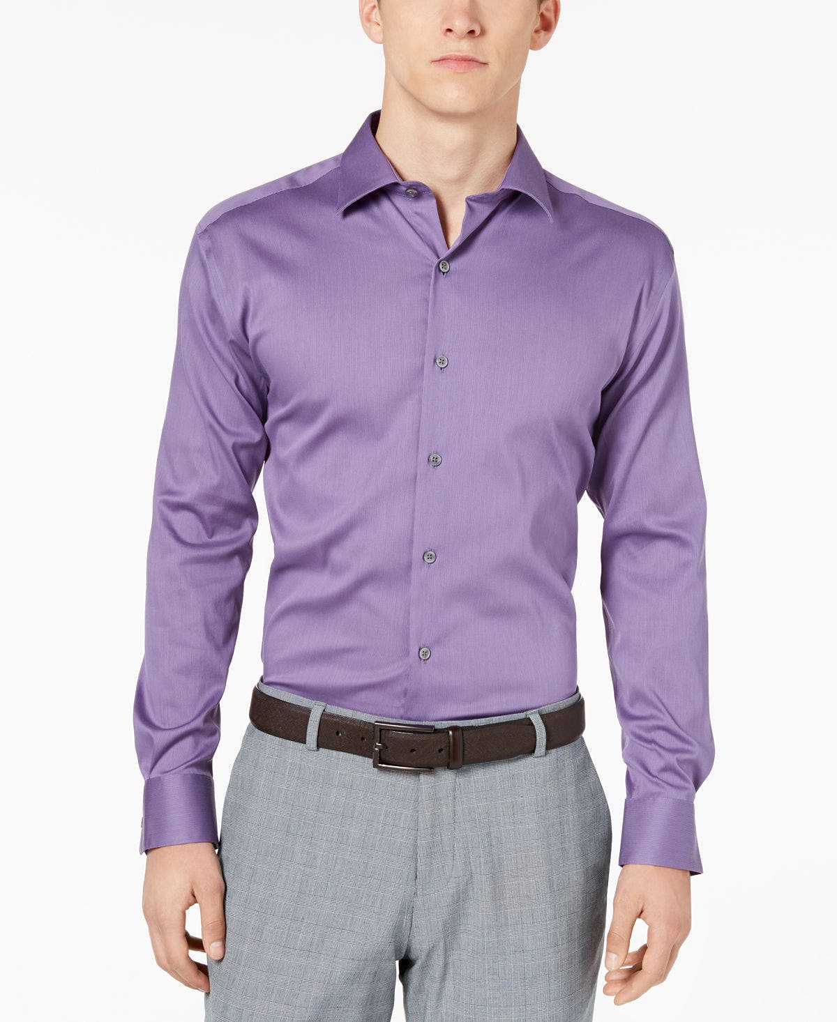Alfani Alfatech By Bedford Cord Classic/regular Fit Dress Shirt Amethyst
