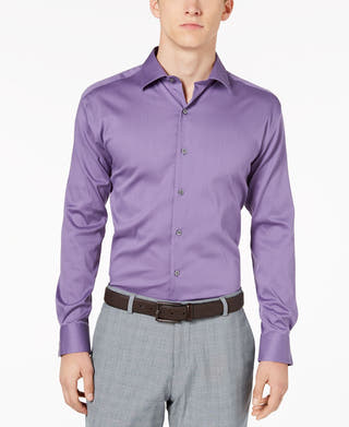 Alfani Alfatech By Bedford Cord Classic/regular Fit Dress Shirt Amethyst