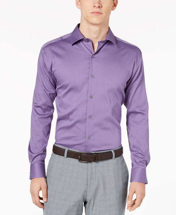 Alfani Alfatech By Bedford Cord Classic/regular Fit Dress Shirt Amethyst