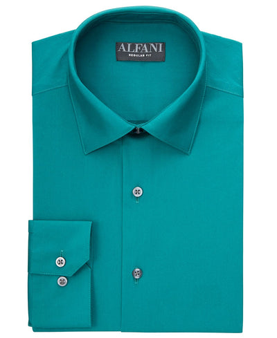 Alfani Alfatech Classic/regular-fit Performance Stretch Moisture-wicking Wrinkle-resistant Solid Dress Shirt Emerald