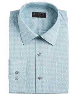 Alfani Alfatech Slim-fit Performance Stretch Moisture-wicking Wrinkle-resistant Cube-print Dress Shirt Lt Green White thumbnail 1
