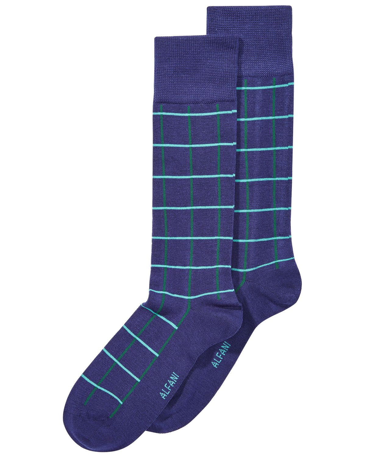 Alfani Alfatech Windowpane-plaid Dress Socks Navy Green