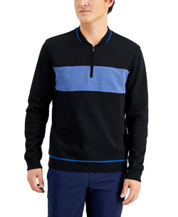 Alfani Baseball Ottoman Quarter Zip Sweatshirt Deep Black thumbnail 1