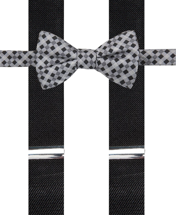 Alfani Black Bow Tie And Suspender Set Black Gingham
