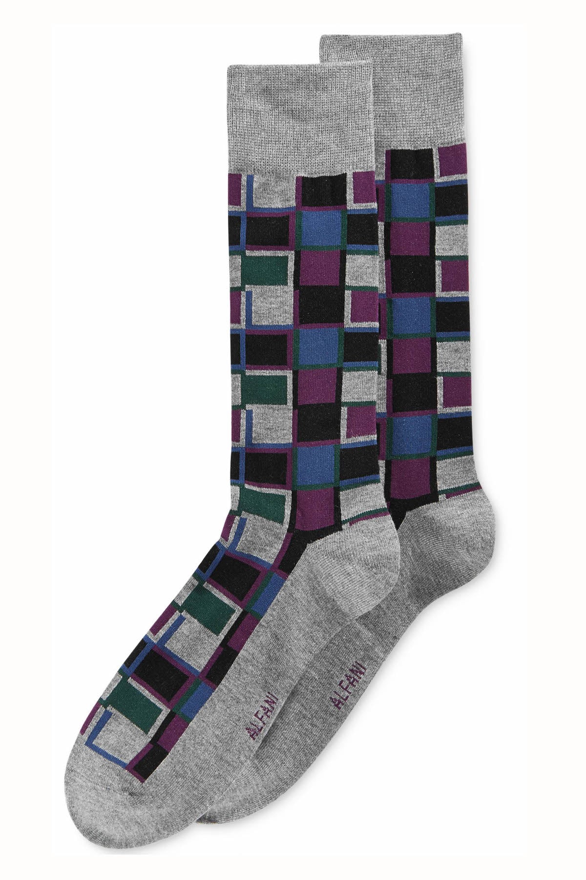 Alfani Black/Purple Square-Print Seamless-Toe Dress Socks
