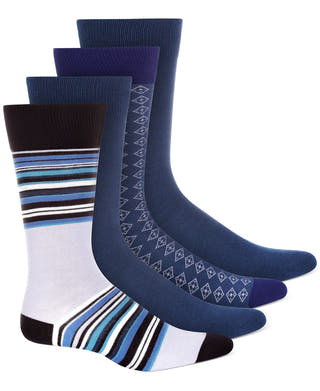 Alfani Blue Printed Crew Socks 4 Pk. Navy Pack