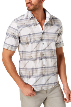 Alfani Bright White/Beige Grid-Print Shirt thumbnail 1
