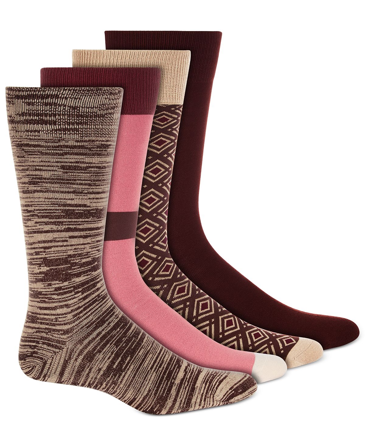 Alfani Burgundy Printed Crew Socks 4 Pk. Burgundy Pack