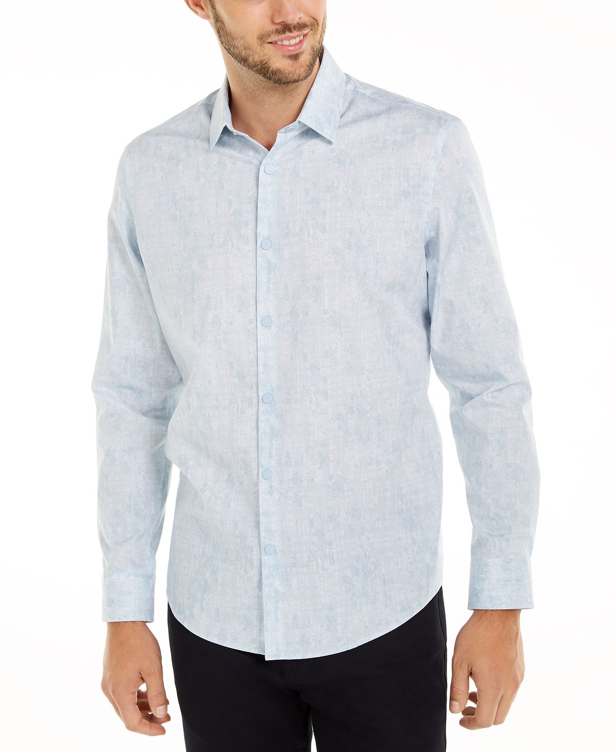 Alfani Classic-fit Abstract Plaid Shirt Faded Blue