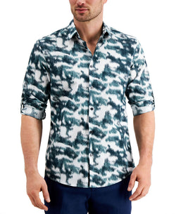 Alfani Classic-fit Ikat-print Utility Shirt Deep Ocean Green thumbnail 1