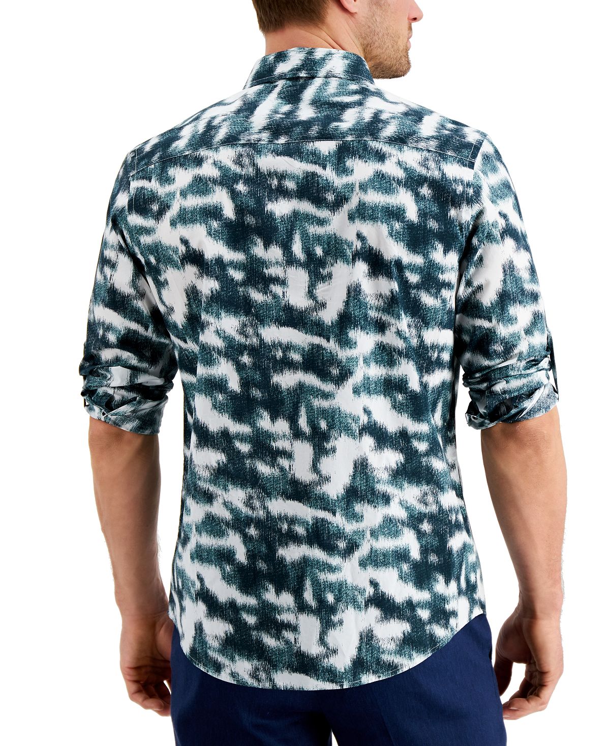 Alfani Classic-fit Ikat-print Utility Shirt Deep Ocean Green