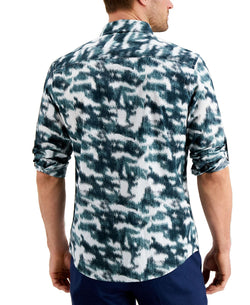 Alfani Classic-fit Ikat-print Utility Shirt Deep Ocean Green thumbnail 2