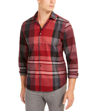Alfani Classic-fit Plaid Shirt Cherry Candy