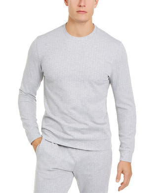 Alfani Classic-fit Stretch Stripe Knit Sweatshirt Casual Gray Heather