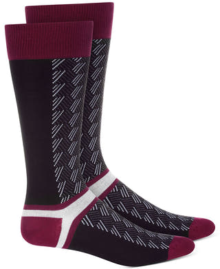 Alfani Colorblocked Patterned Dress Socks Grey Diamond