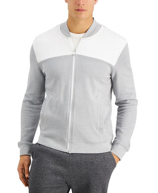 Alfani Colorblocked Track Jacket Light Grey