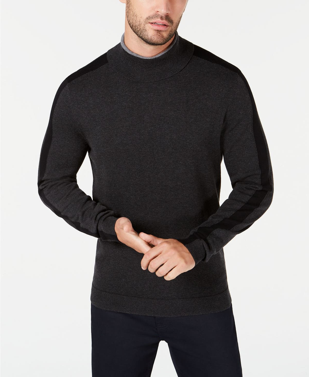 Alfani Colorblocked Turtleneck  Heather Onyx