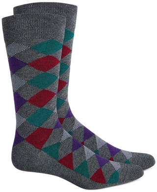 Alfani Diamond Dress Socks Grey Mutli