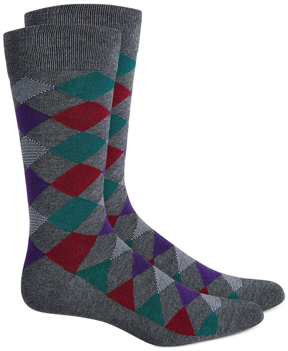 Alfani Diamond Dress Socks Grey Mutli