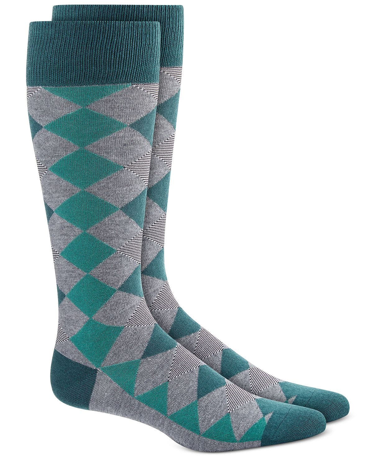 Alfani Diamond Striped Argyle Socks Grey Green