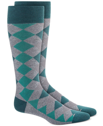 Alfani Diamond Striped Argyle Socks Grey Green