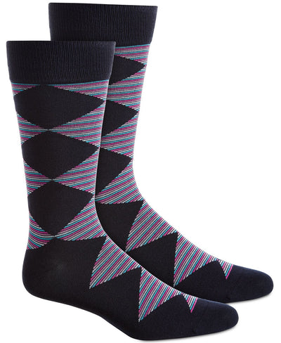Alfani Diamond Striped Socks Navy Multi