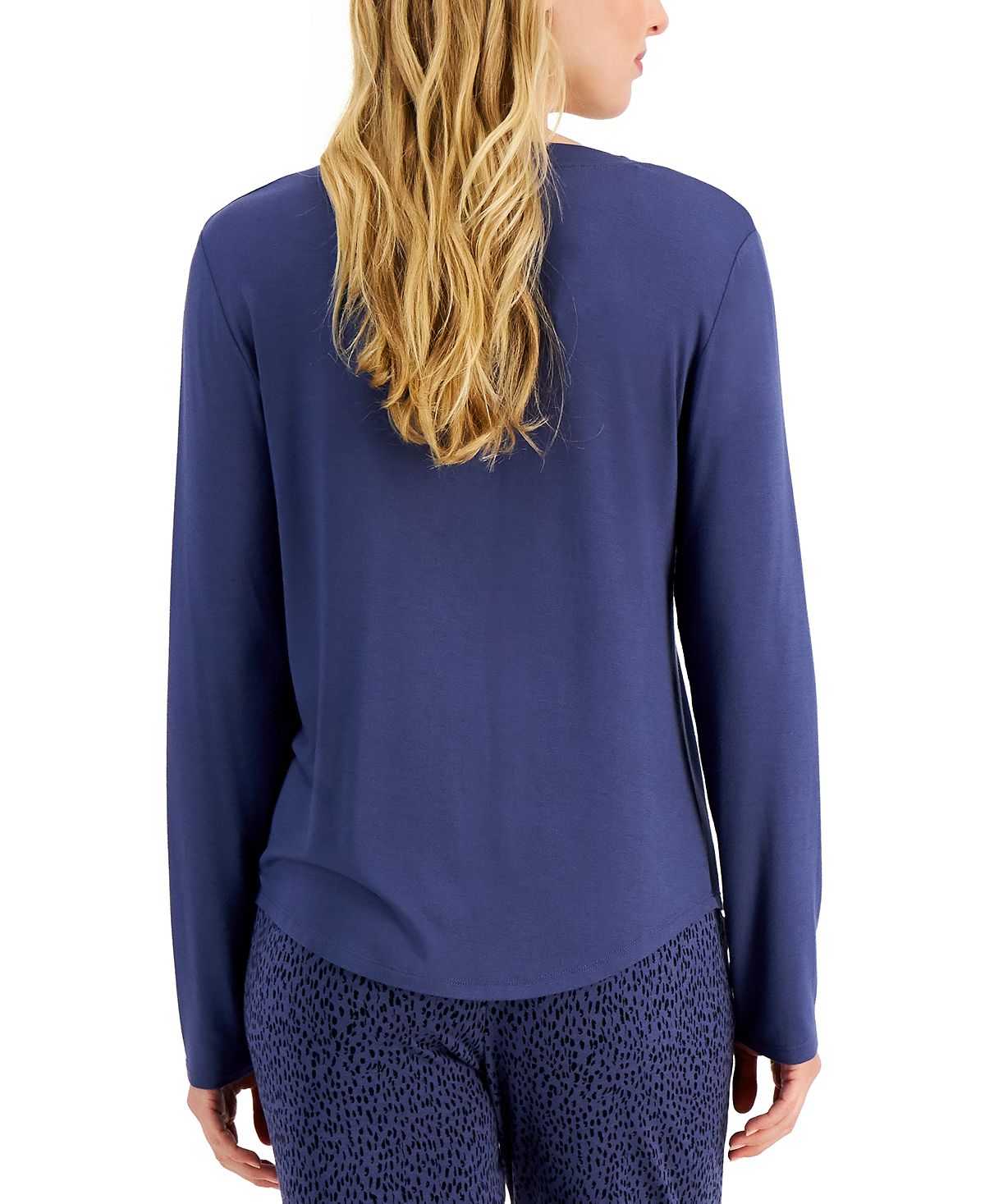 Alfani Essentials Long-sleeve Pocket Pajama T-shirt Night Shadow