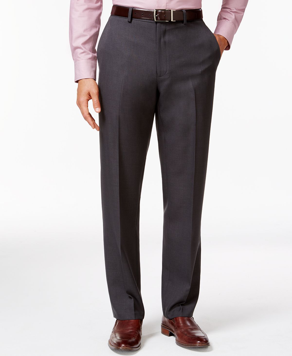 Alfani Flat-front Slim-fit Herringbone Wrinkle-resistant Pants Charcoal