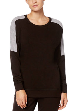 Alfani Intimates Black Color-Blocked Cozy Lounge Top thumbnail 1