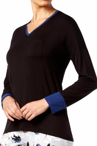Alfani Intimates Black Colorblock Contrast-Cuff Lounge Top