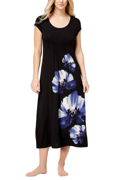 Alfani Intimates Classic-Black Pansy-Print Knit Nightgown