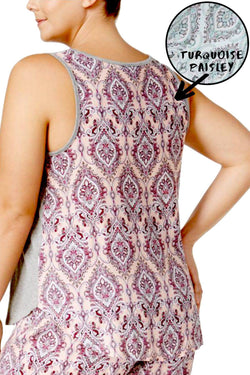 Alfani Intimates Grey/Turquoise-Paisley Printed-Back Lounge Tank thumbnail 2
