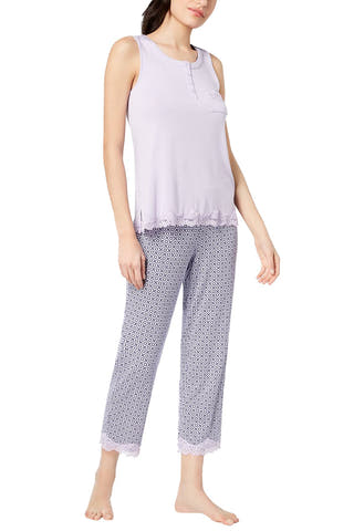 Alfani Intimates Lavender Floral-Diamond Printed Lace-Trim Sleep Set