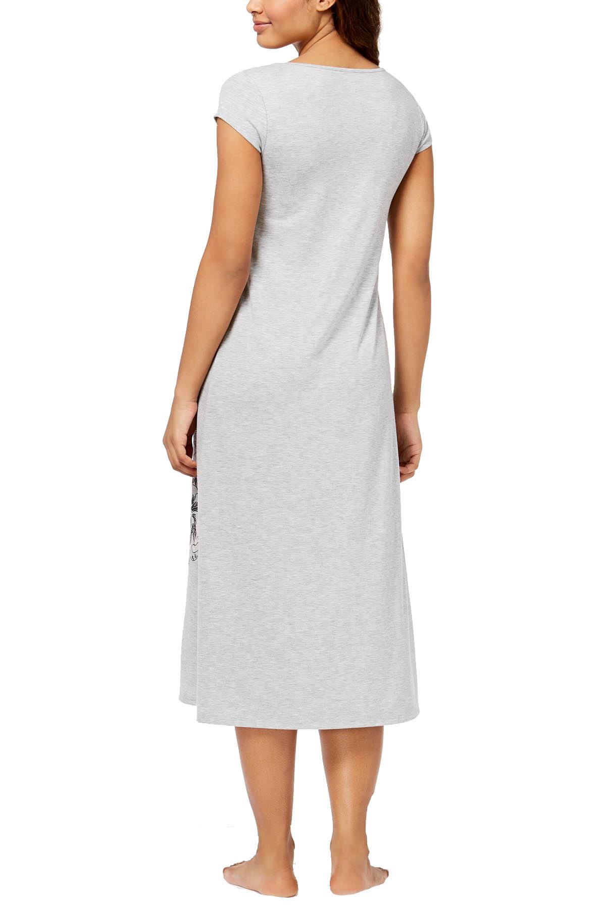 Alfani Intimates Pearl Grey Heather Ruched Waist Floral Nightgown