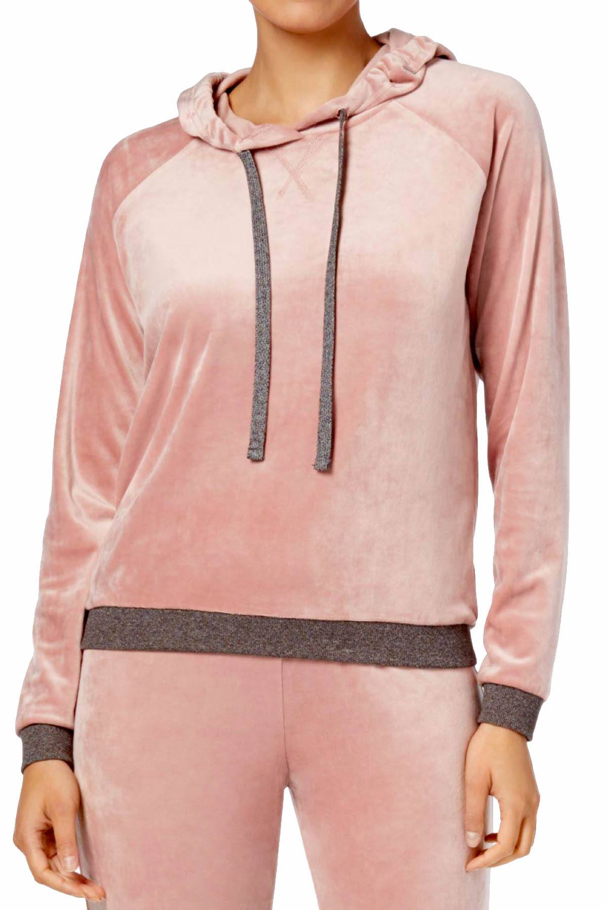 Alfani Intimates Rosy-Blush Velvet Hooded Pajama Top